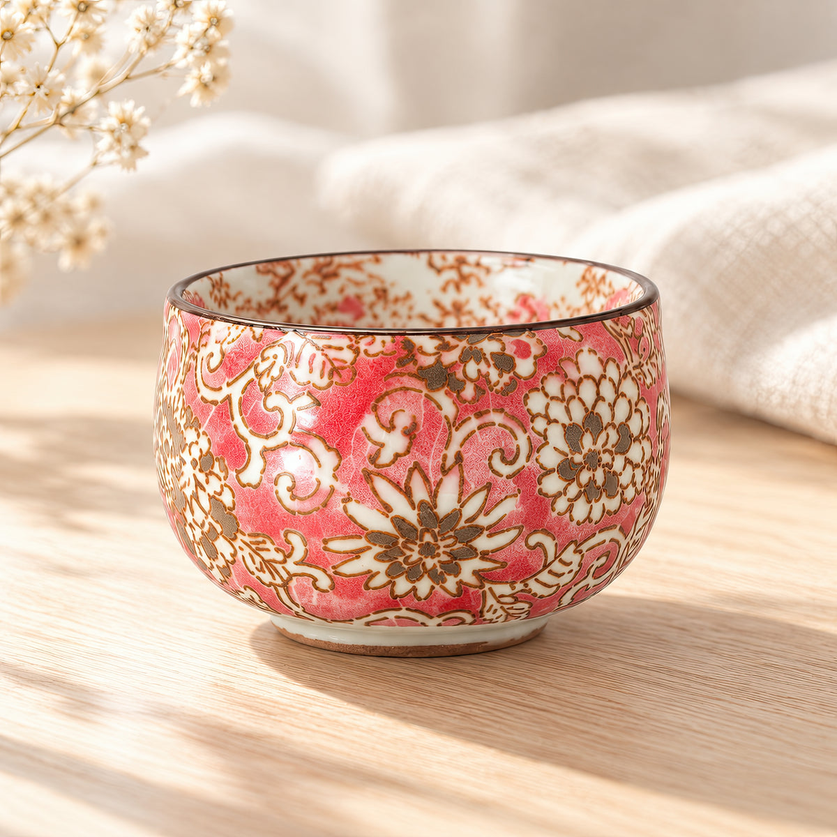 Hana Karakusa Mini Cup Pink — ceramic floral detail