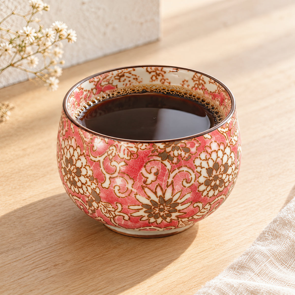 Hana Karakusa Mini Cup Pink — ceramic floral detail