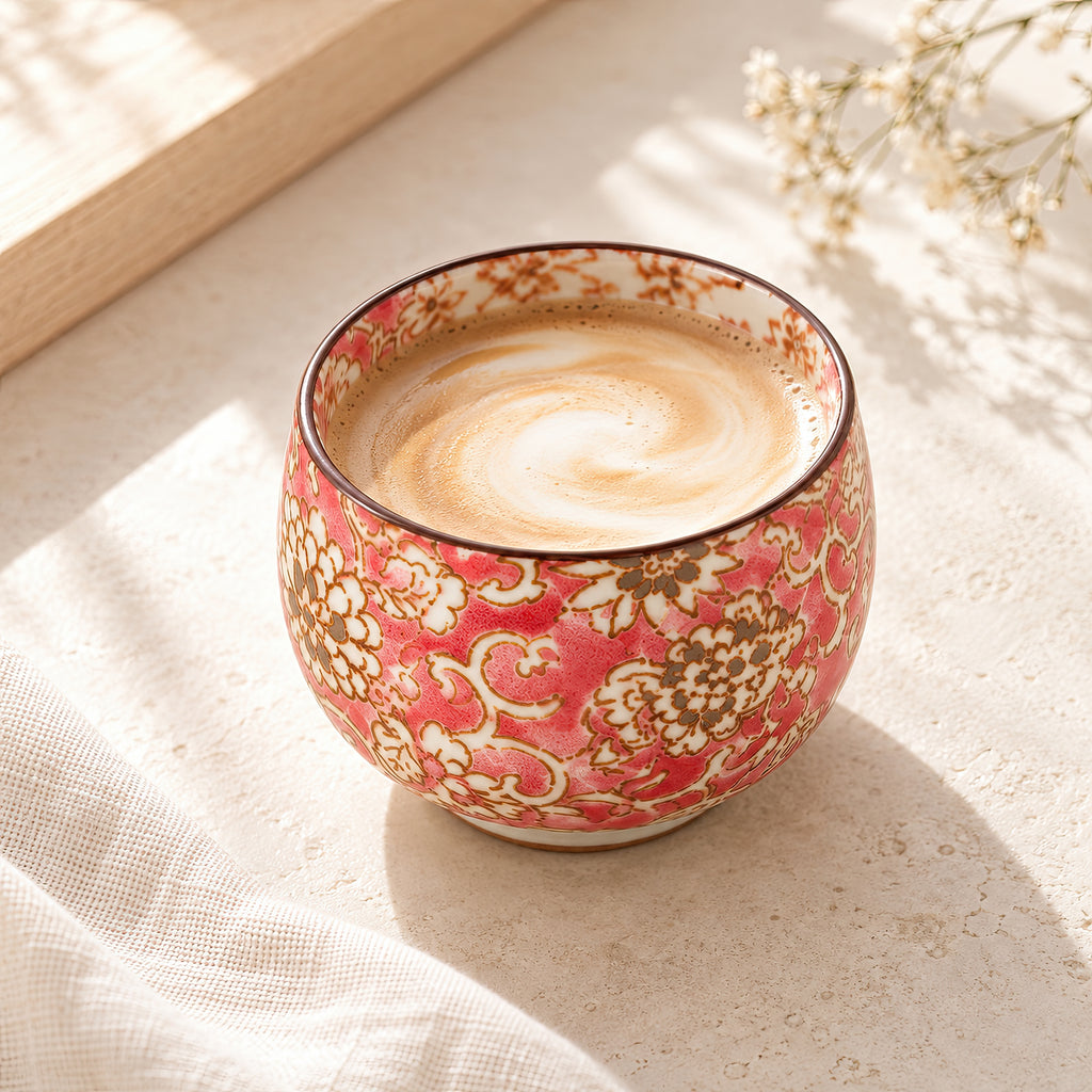 Hana Karakusa Mini Cup Pink — ceramic floral detail