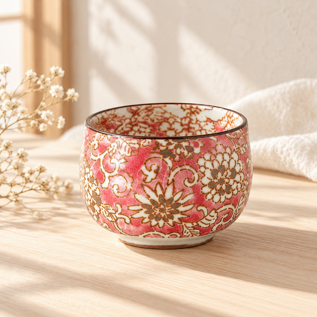 Hana Karakusa Mini Cup Pink — ceramic floral detail