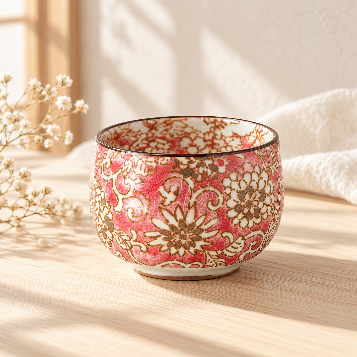 Hana Karakusa Mini Cup Pink — ceramic floral detail