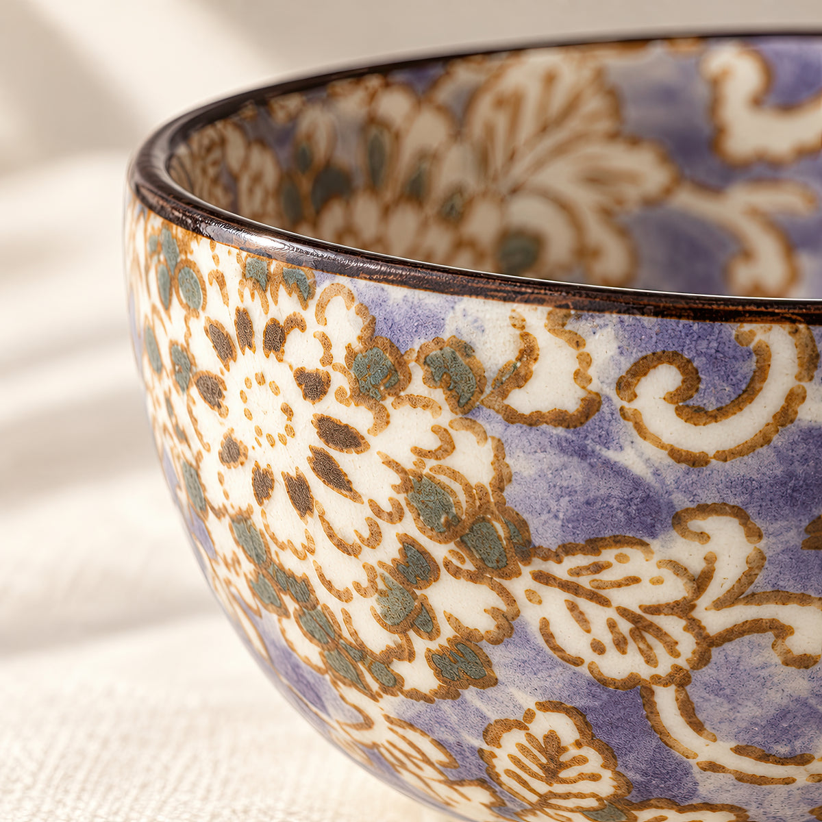 Hana Karakusa Mini Cup — Purple — floral ceramic close-up