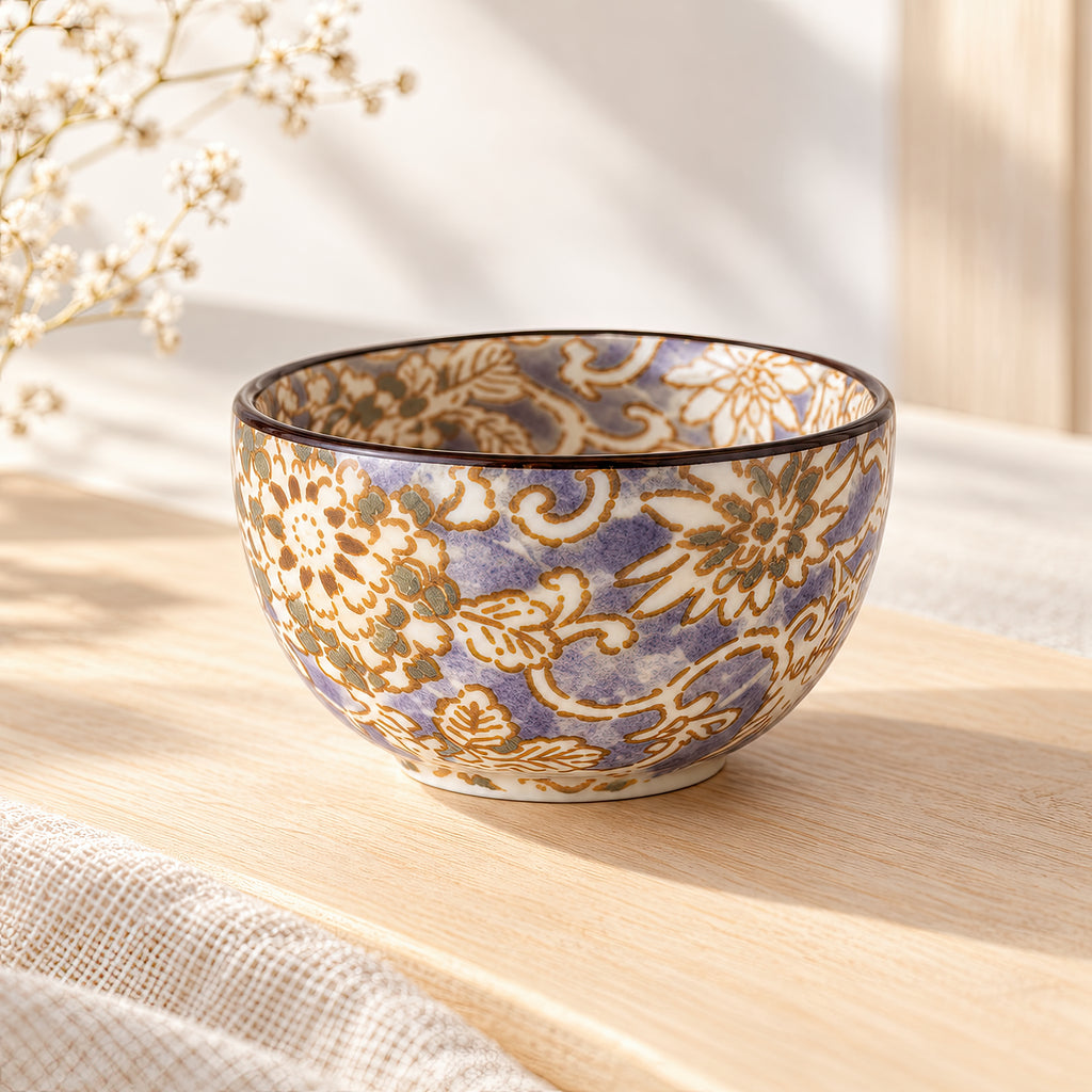Hana Karakusa Mini Cup Purple Japanese ceramic detail