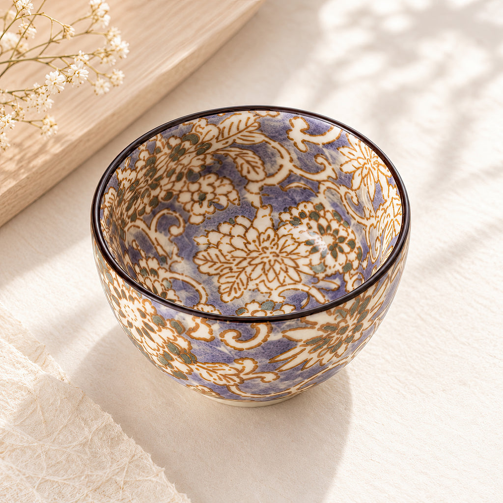 Hana Karakusa Mini Cup Purple Japanese ceramic detail