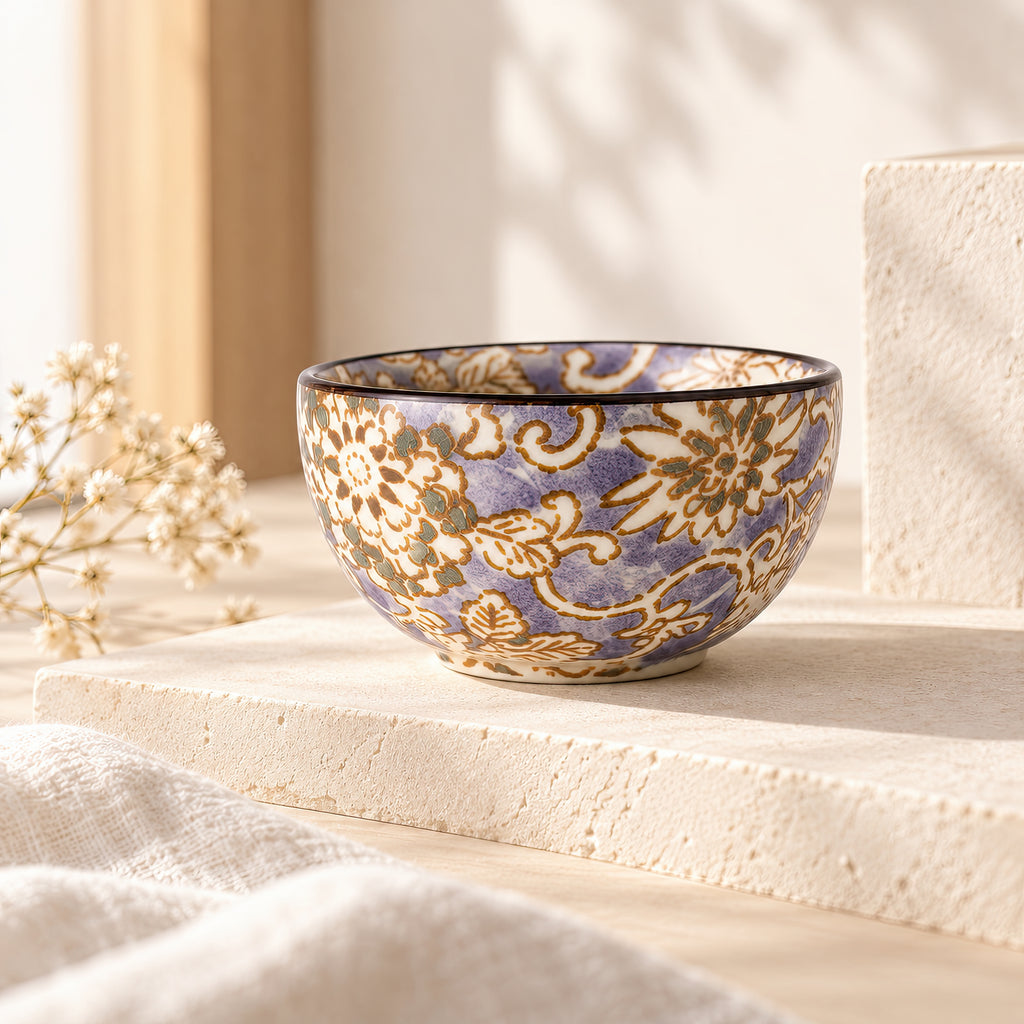 Hana Karakusa Mini Cup Purple Japanese ceramic detail