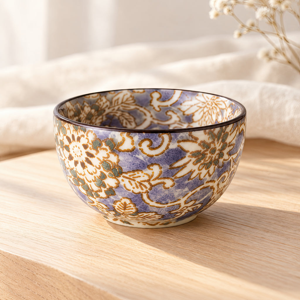 Hana Karakusa Mini Cup Purple Japanese ceramic detail