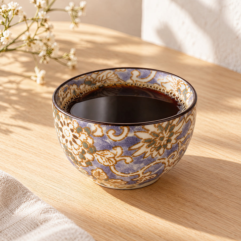 Hana Karakusa Mini Cup Purple Japanese ceramic detail