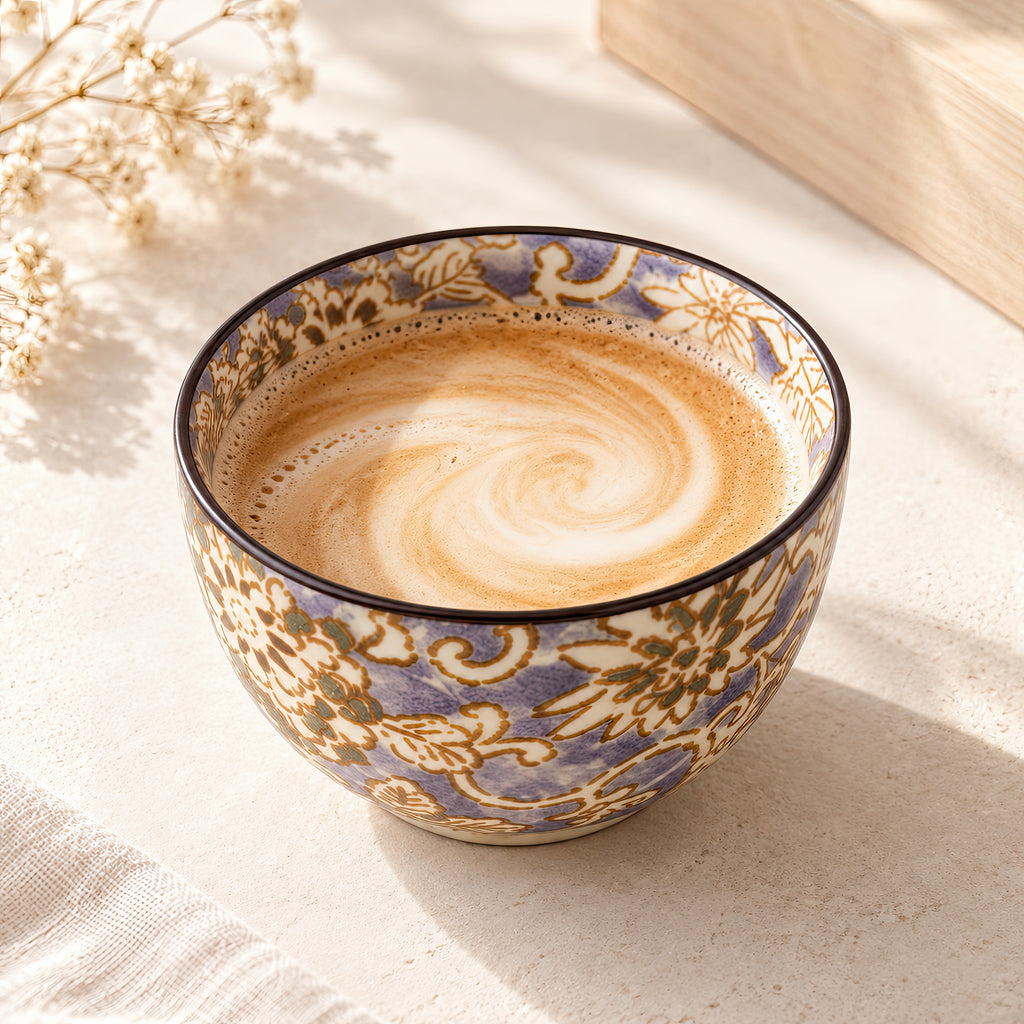 Hana Karakusa Mini Cup Purple Japanese ceramic detail