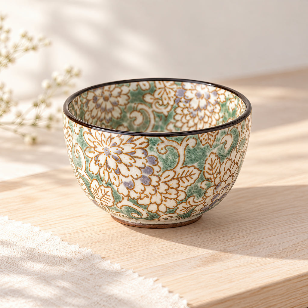 Hana Karakusa Mini Cup Yellow Green Japanese floral ceramic