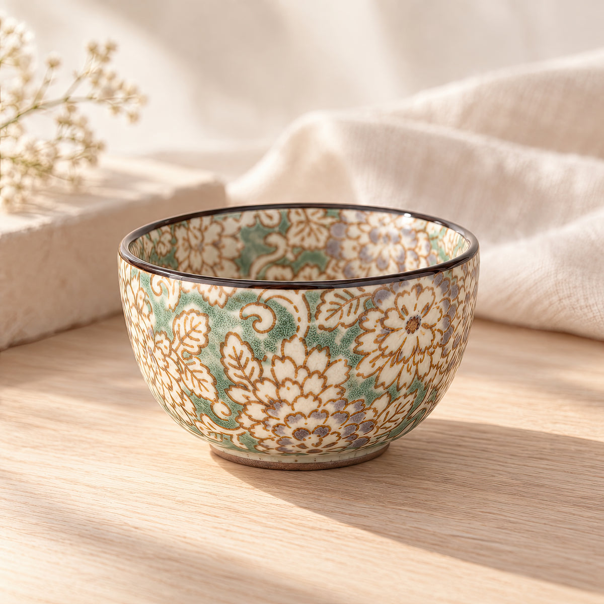 Hana Karakusa Mini Cup Yellow Green Japanese floral ceramic