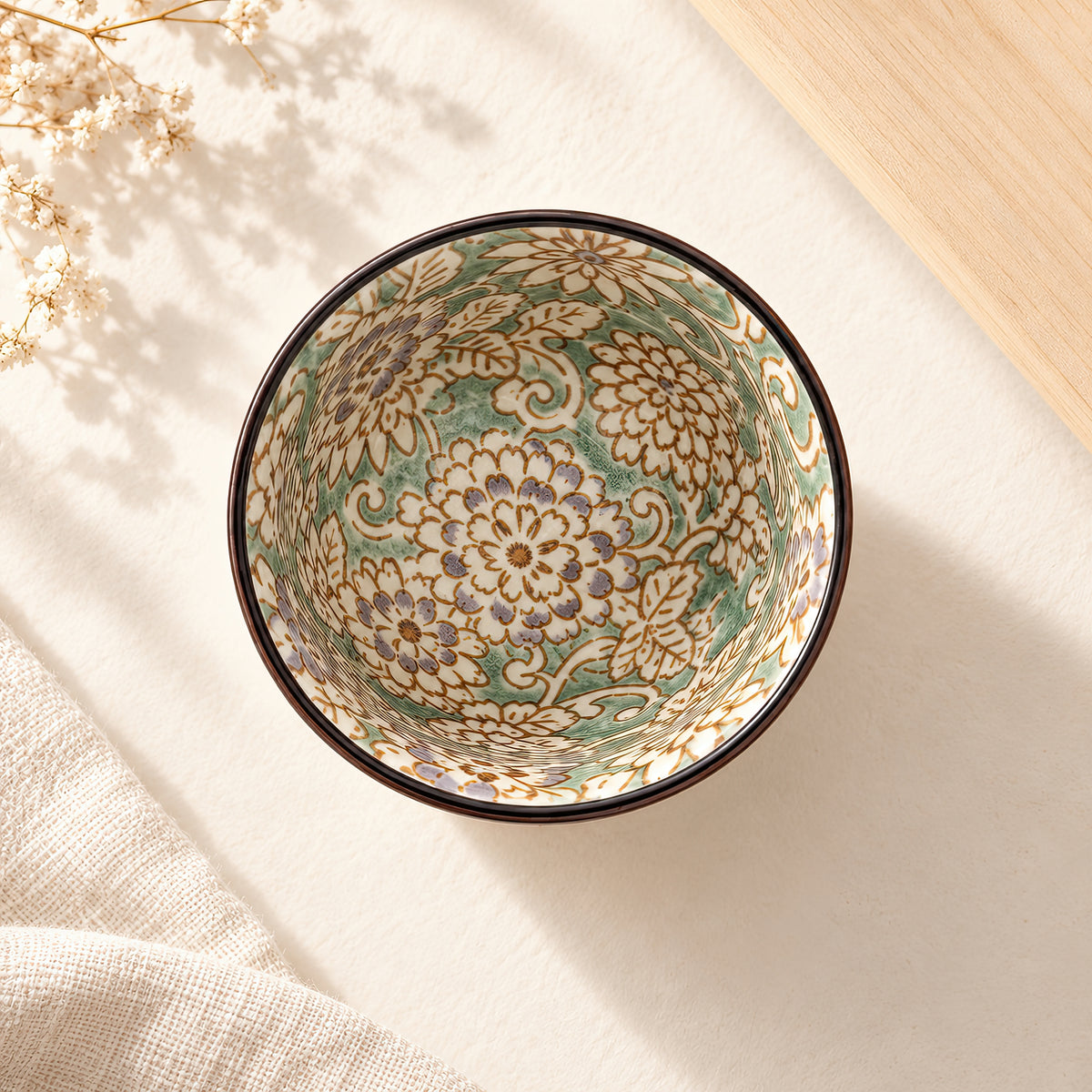 Hana Karakusa Mini Cup Yellow Green Japanese floral ceramic