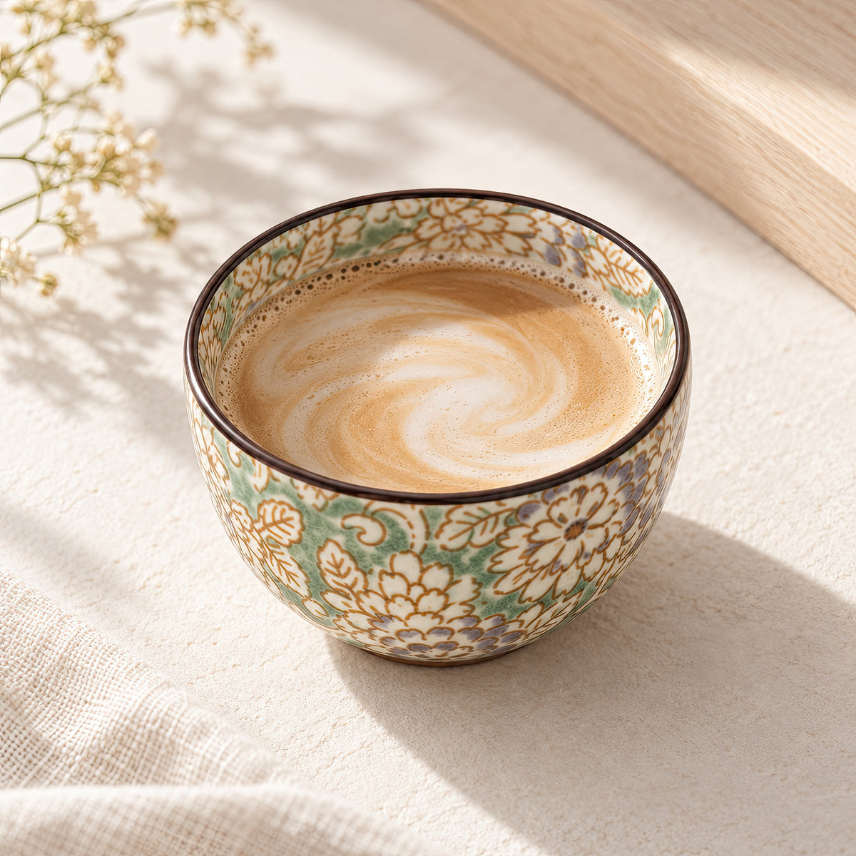 Hana Karakusa Mini Cup Yellow Green Japanese floral ceramic