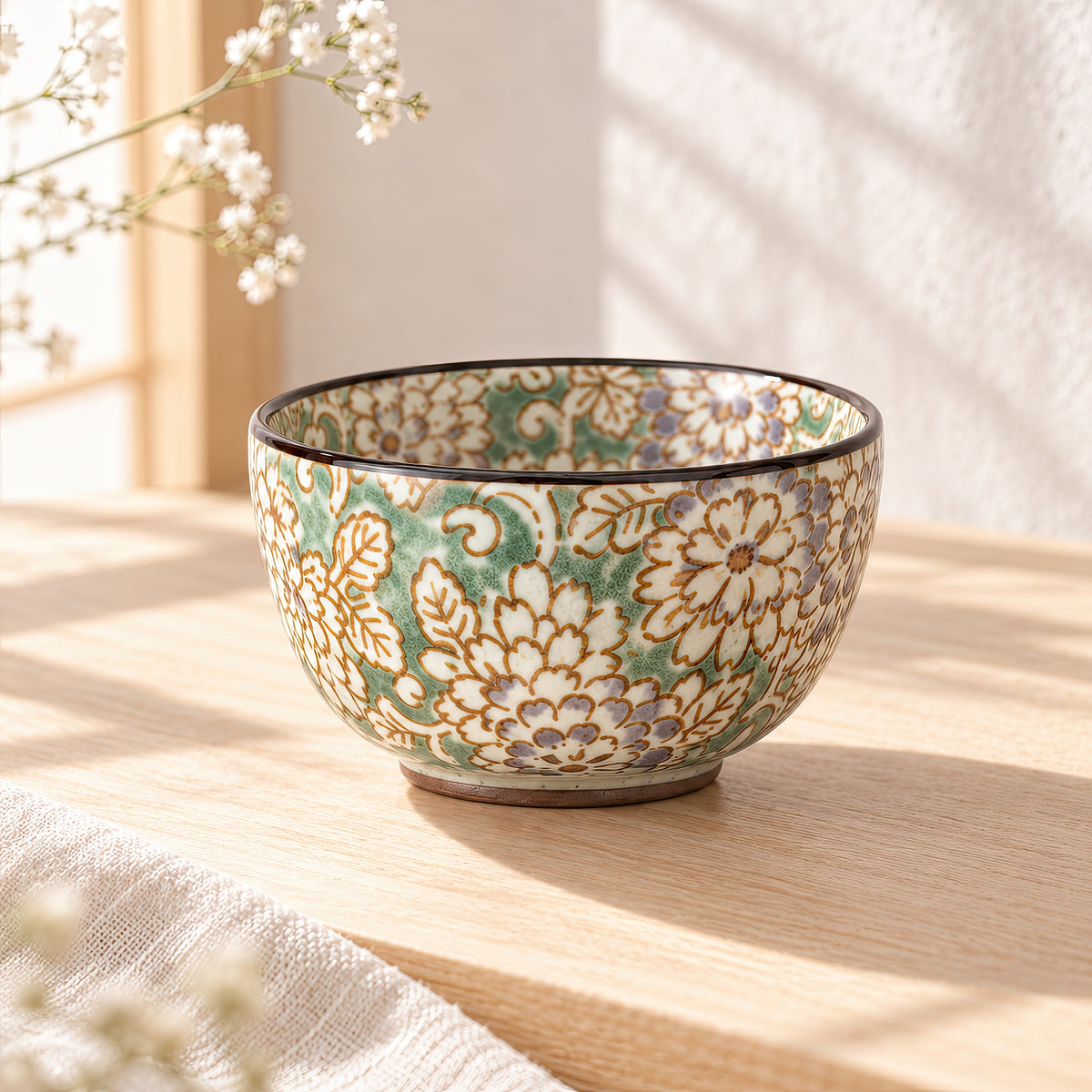 Hana Karakusa Mini Cup Yellow Green Japanese floral ceramic