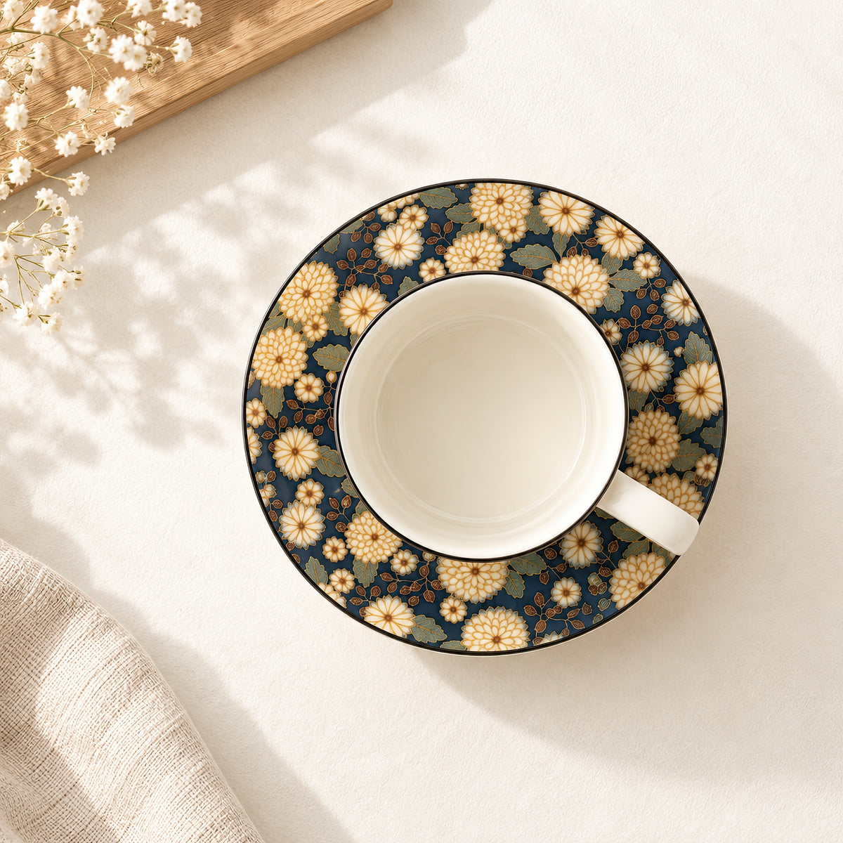 Hana Karakusa Tea Cup & Saucer B Indigo chrysanthemum ceramic cup and saucer