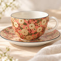 Hana Karakusa Chrysanthemum Tea Cup & Saucer — Pink — floral ceramic close-up