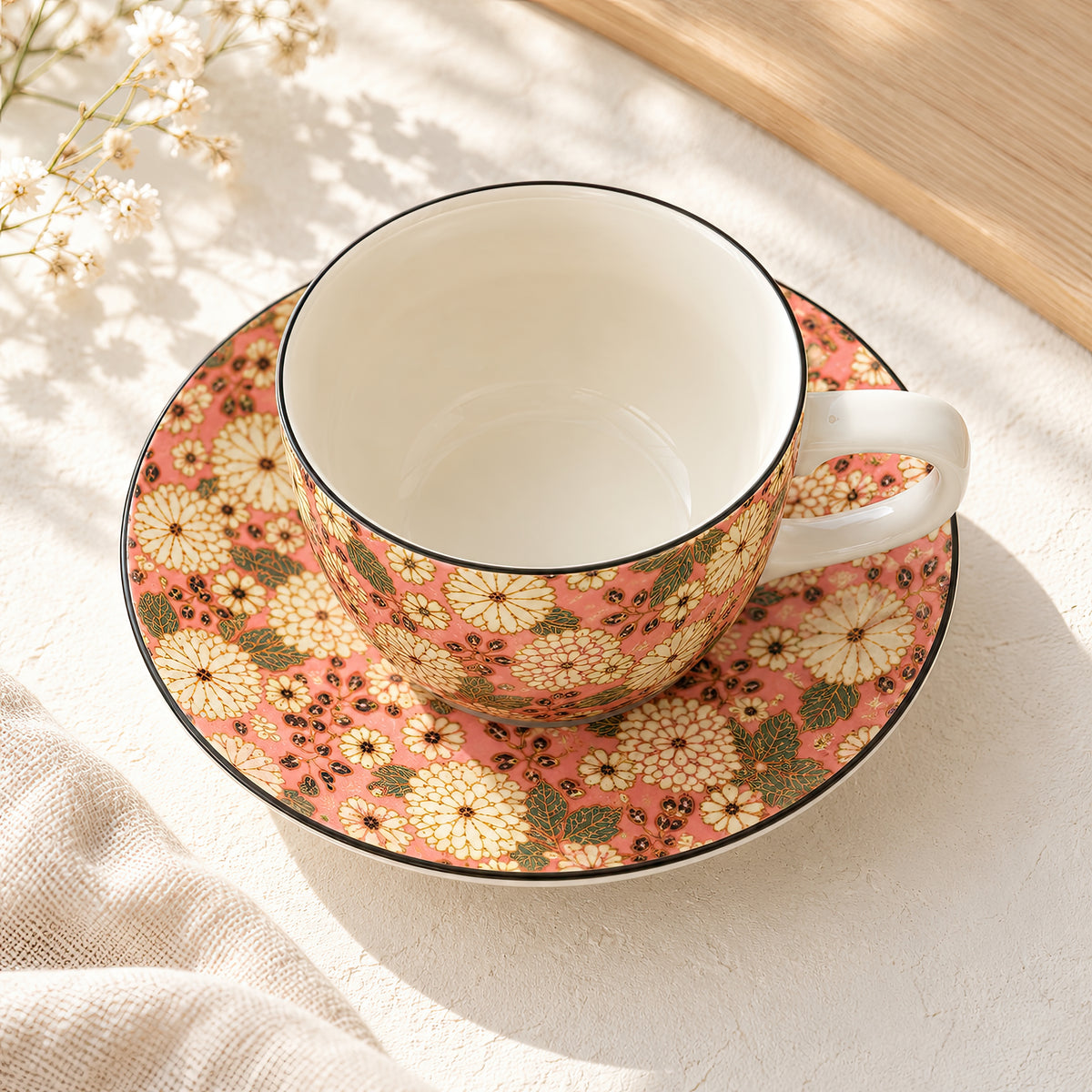 Hana Karakusa Tea Cup & Saucer B Pink chrysanthemum ceramic cup and saucer