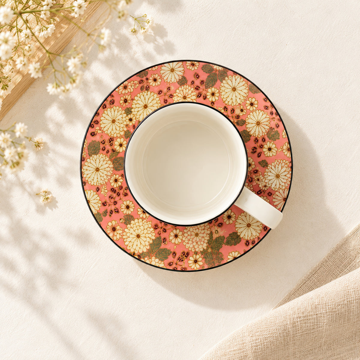 Hana Karakusa Tea Cup & Saucer B Pink chrysanthemum ceramic cup and saucer