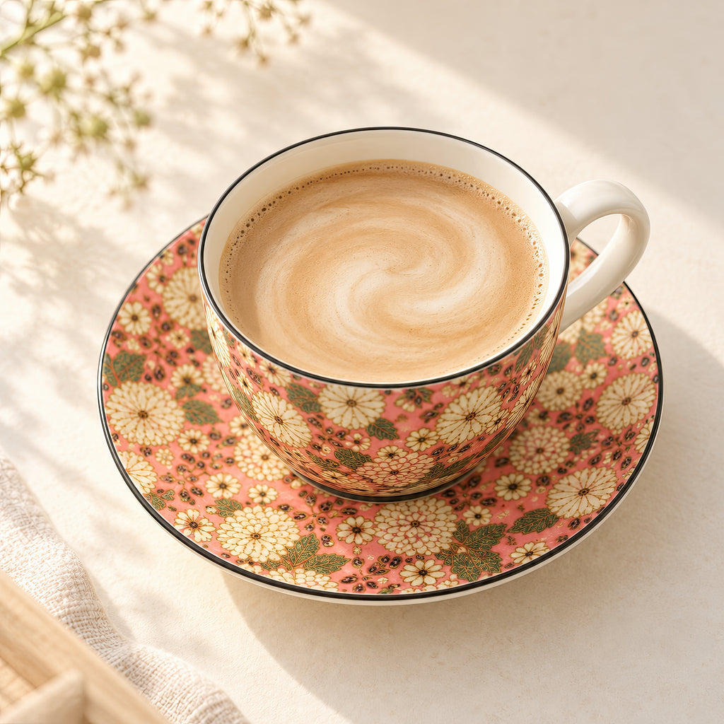 Hana Karakusa Tea Cup & Saucer B Pink chrysanthemum ceramic cup and saucer