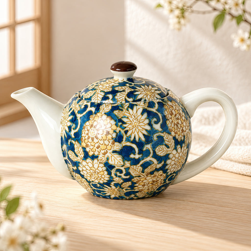 Hana Karakusa Teapot A Blue Japanese floral ceramic teapot