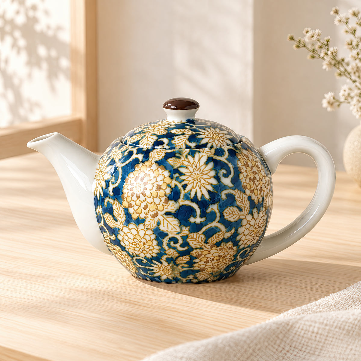 Hana Karakusa Teapot A Blue Japanese floral ceramic teapot