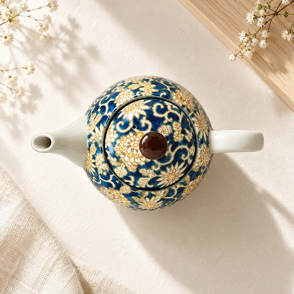 Hana Karakusa Teapot A Blue Japanese floral ceramic teapot