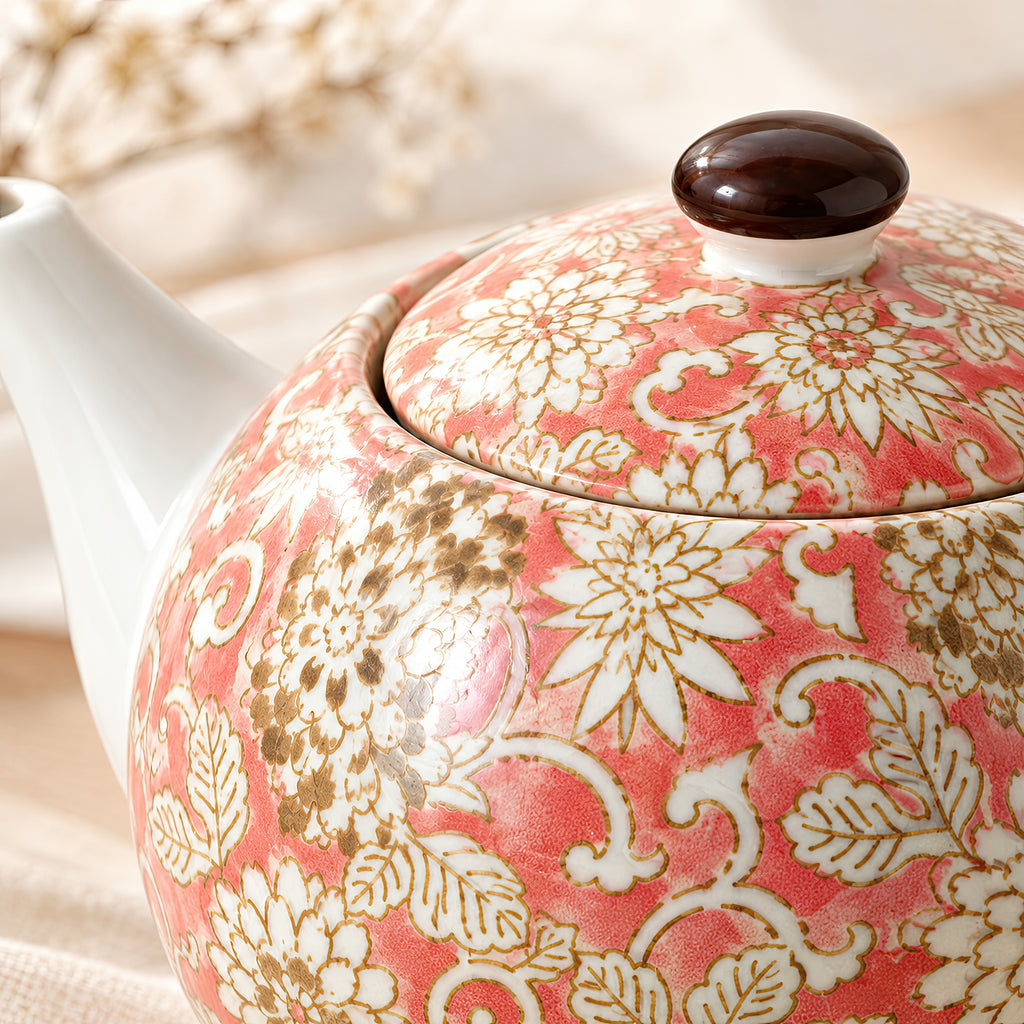 Hana Karakusa Arabesque Teapot — Pink — floral teapot close-up
