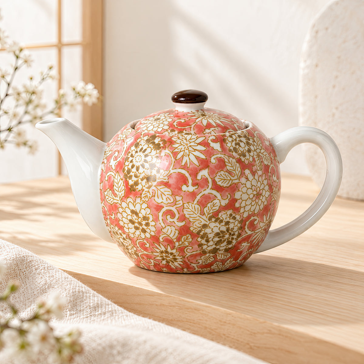 Hana Karakusa Teapot A Pink Japanese floral ceramic teapot