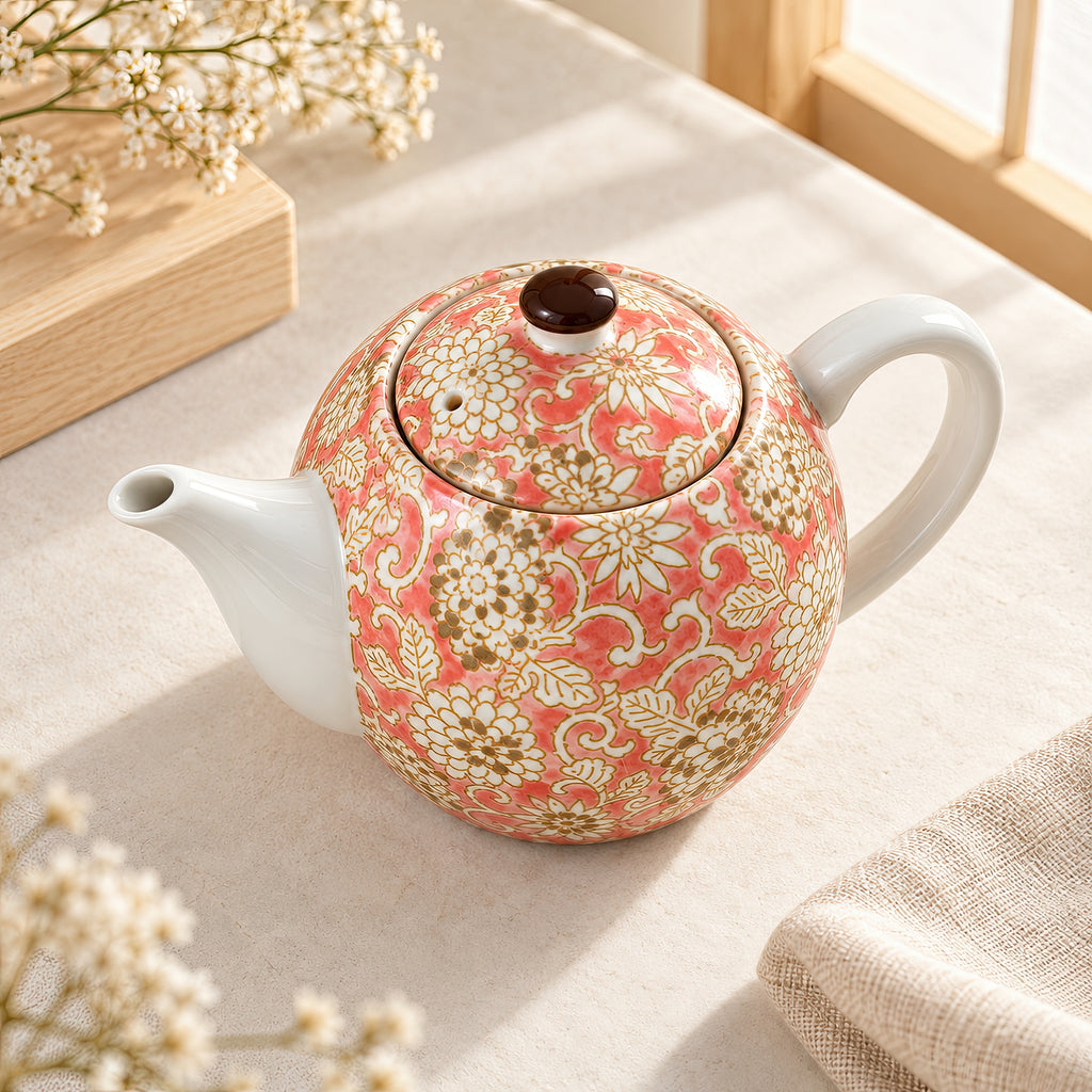 Hana Karakusa Teapot A Pink Japanese floral ceramic teapot