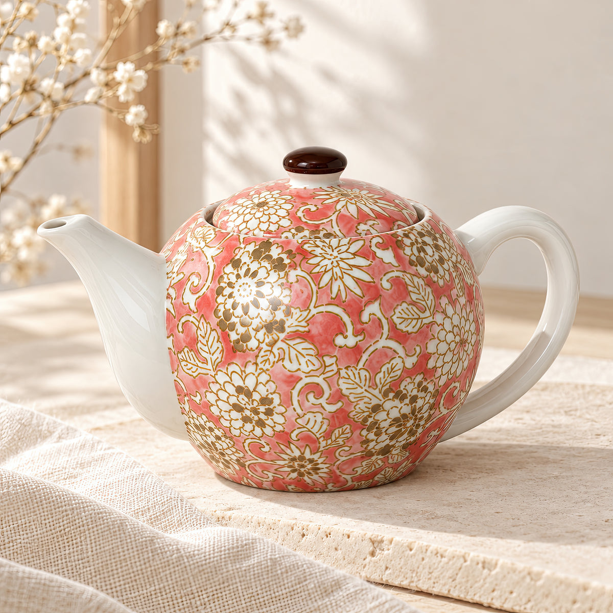 Hana Karakusa Teapot A Pink Japanese floral ceramic teapot