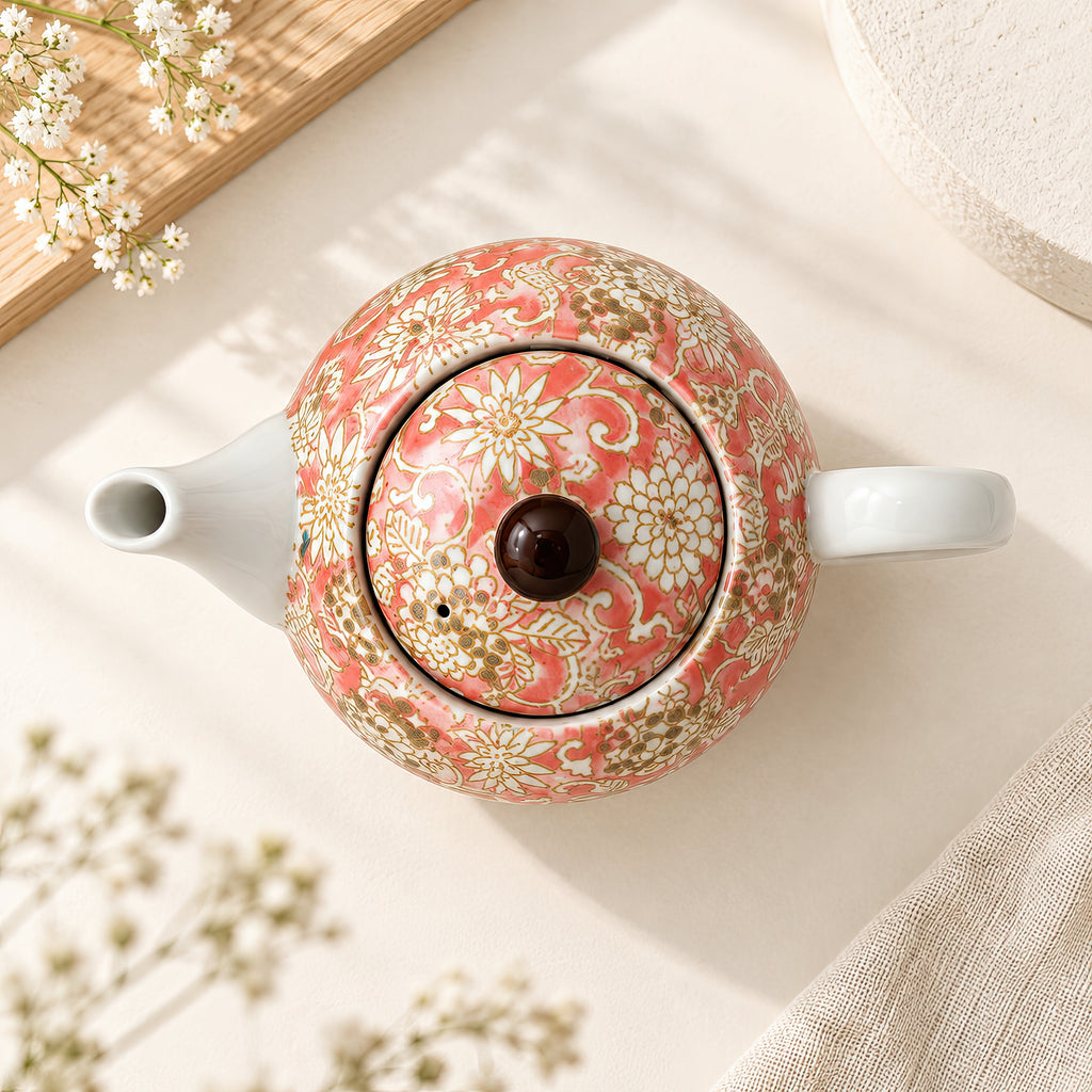 Hana Karakusa Teapot A Pink Japanese floral ceramic teapot
