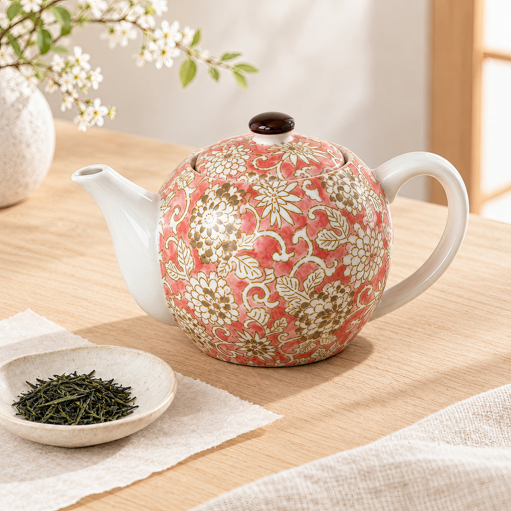 Hana Karakusa Teapot A Pink Japanese floral ceramic teapot