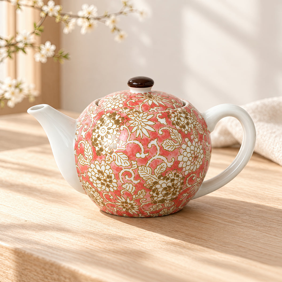 Hana Karakusa Teapot A Pink Japanese floral ceramic teapot