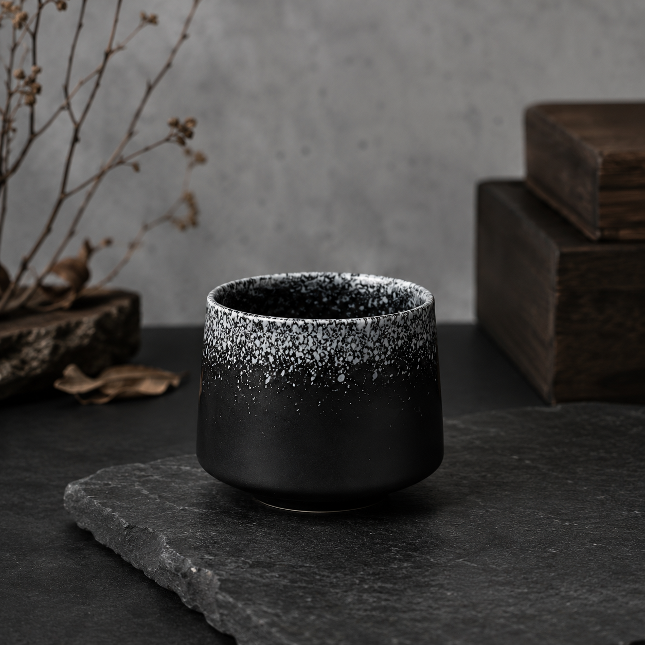 Noir Speckled Tea Cup