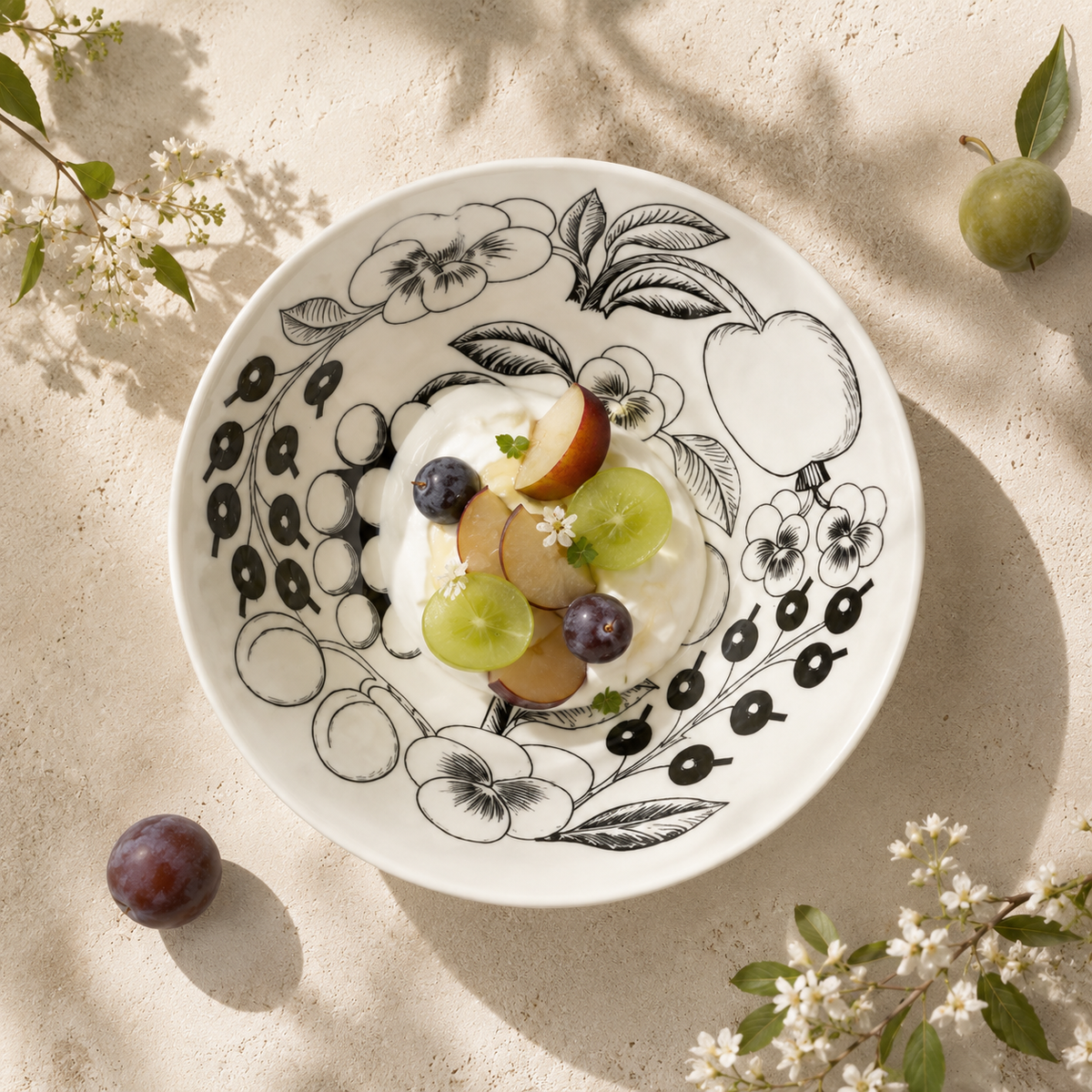 Botanical Reverie Black Bowl 17 cm