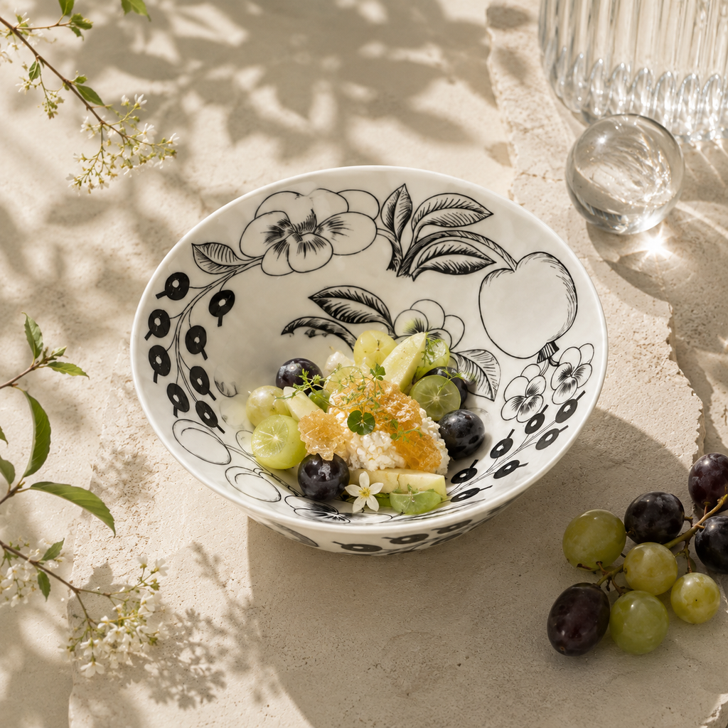 Botanical Reverie Black Bowl 17 cm