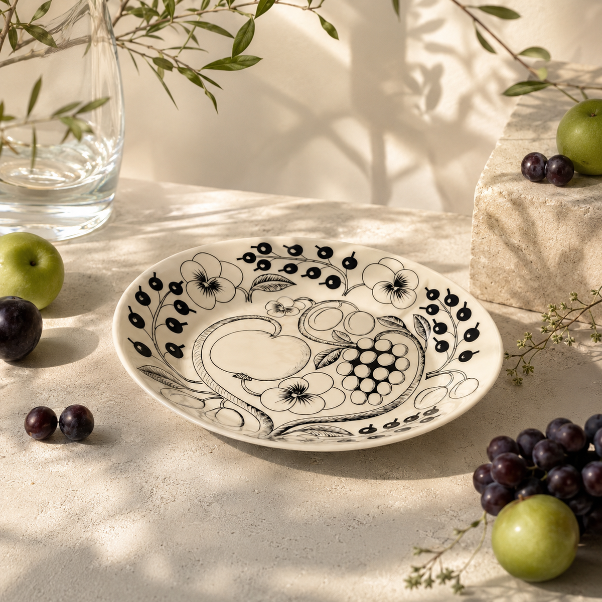 Botanical Reverie Black Oval Plate 25 cm