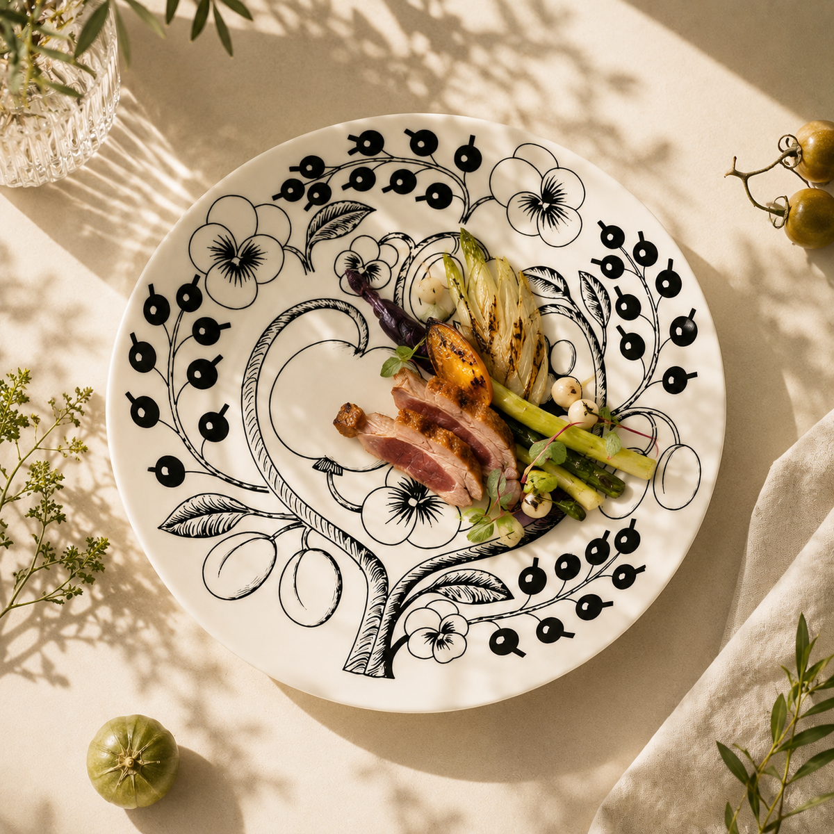 Botanical Reverie Black Oval Plate 25 cm
