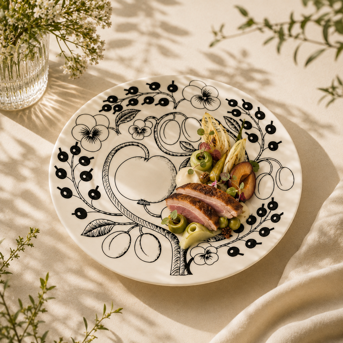Botanical Reverie Black Oval Plate 25 cm