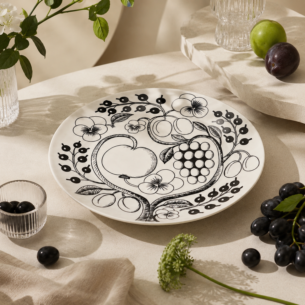 Botanical Reverie Black Round Plate