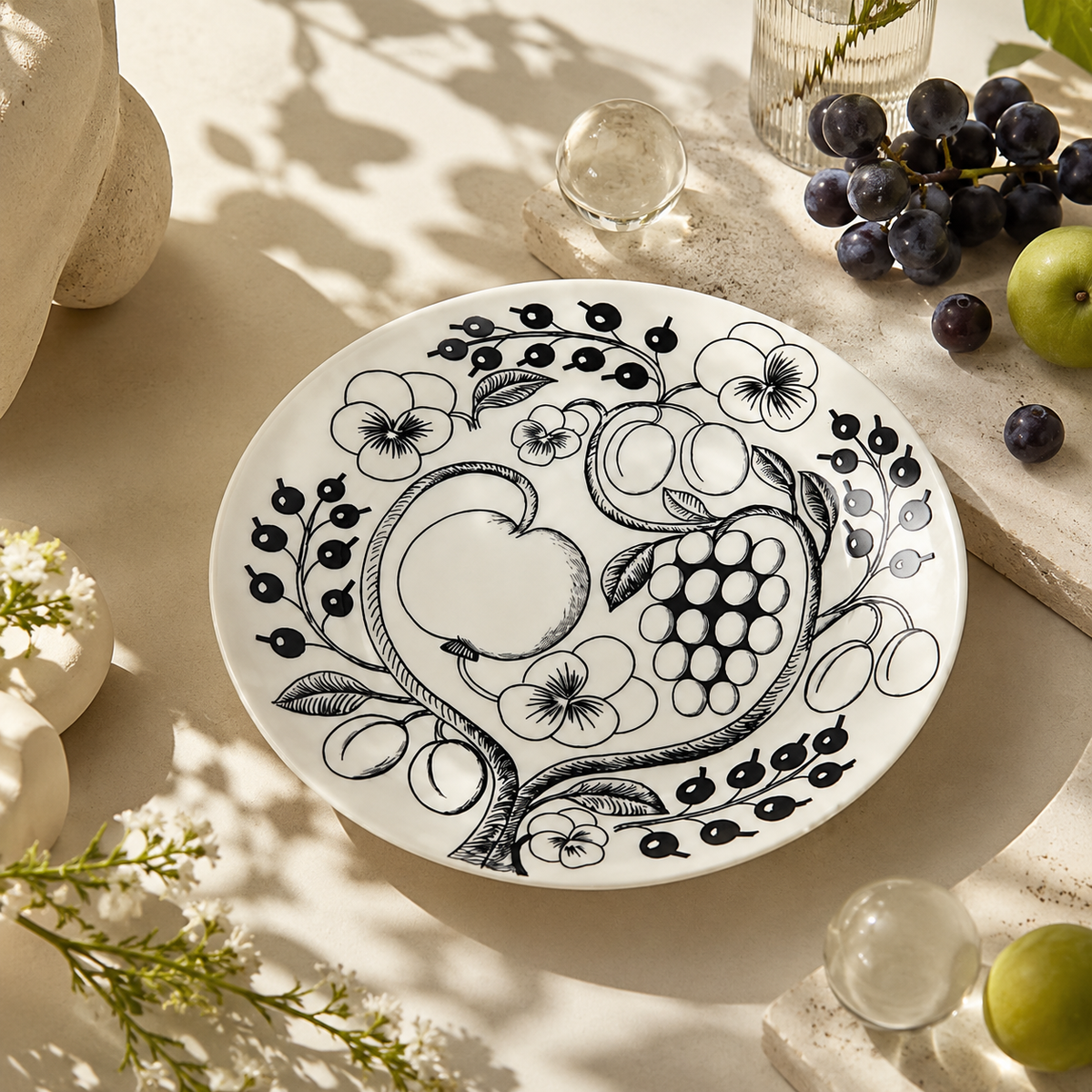 Botanical Reverie Black Round Plate