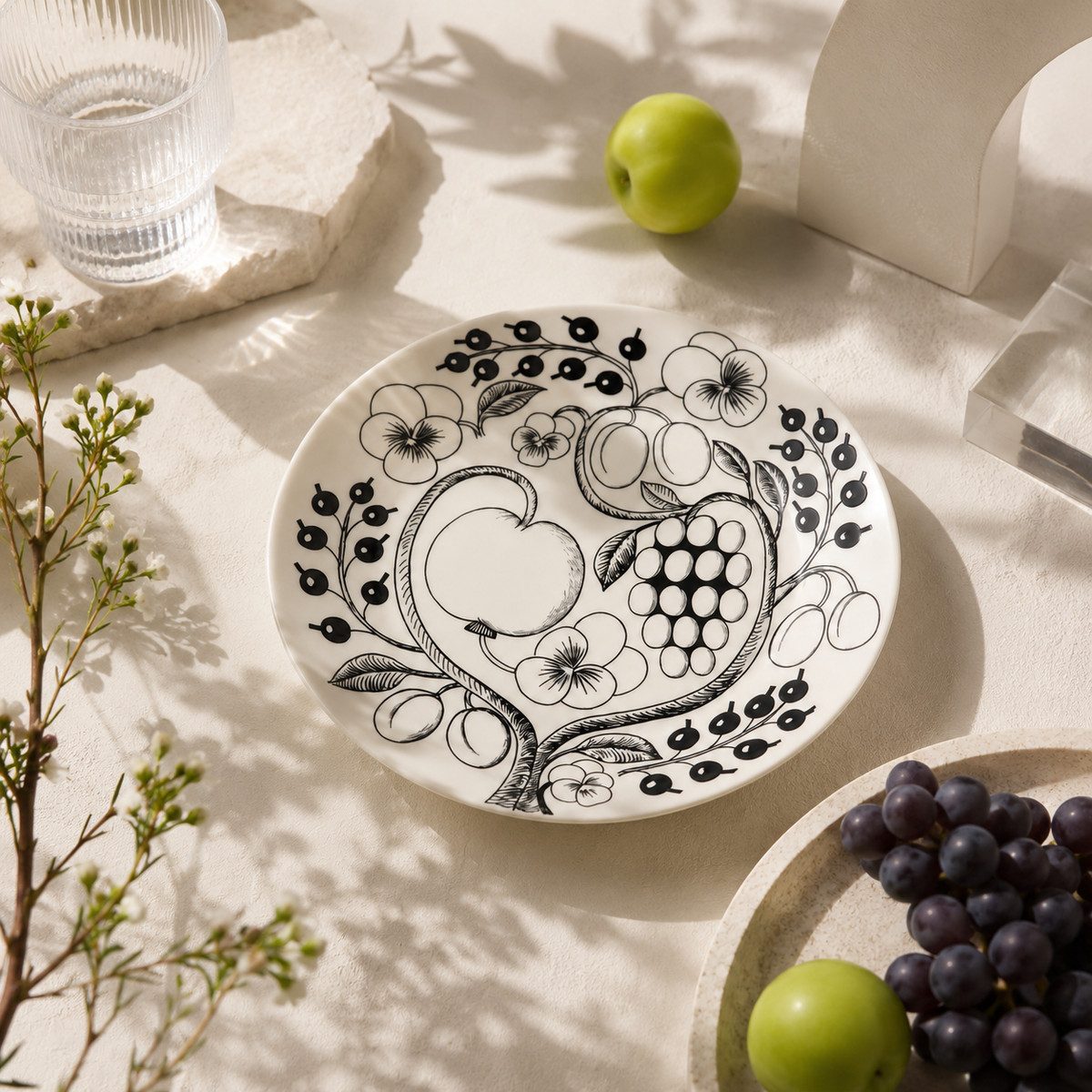 Botanical Reverie Black Round Plate