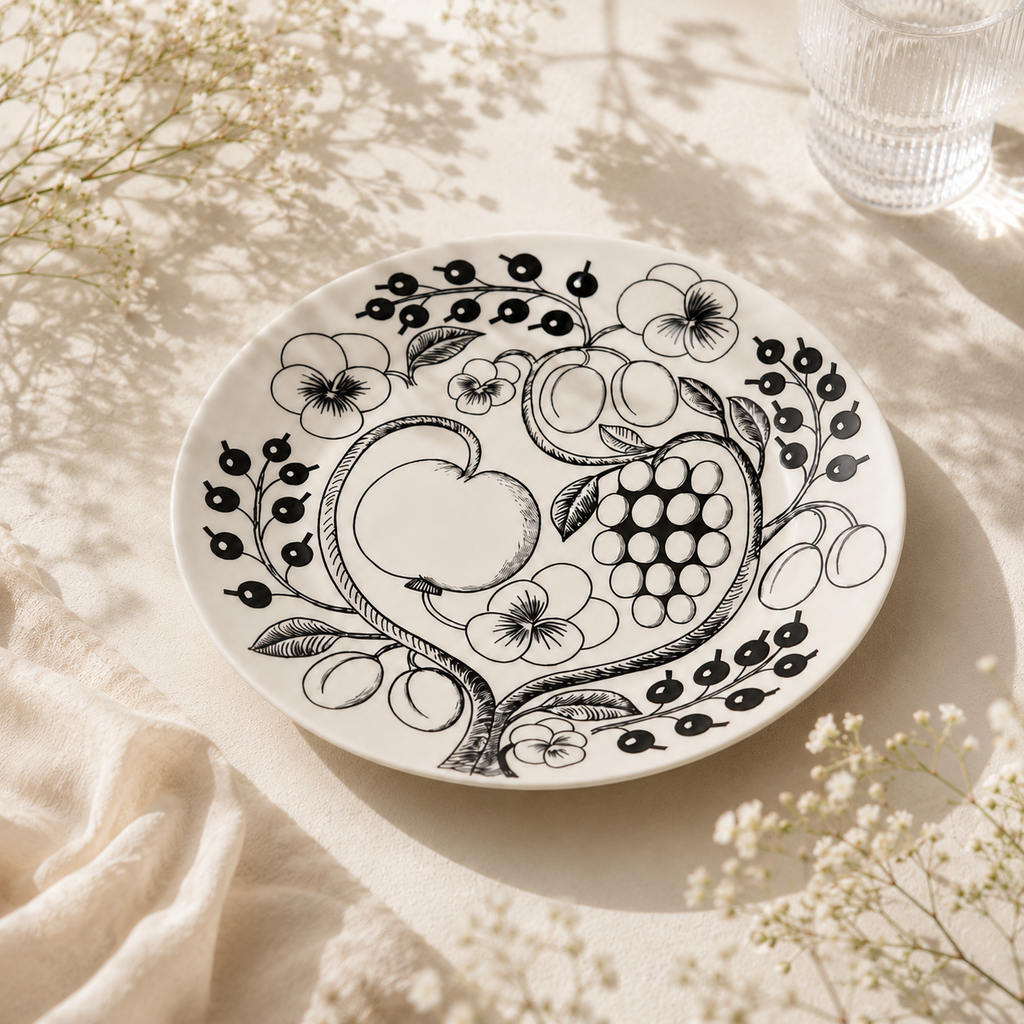 Botanical Reverie Black Round Plate