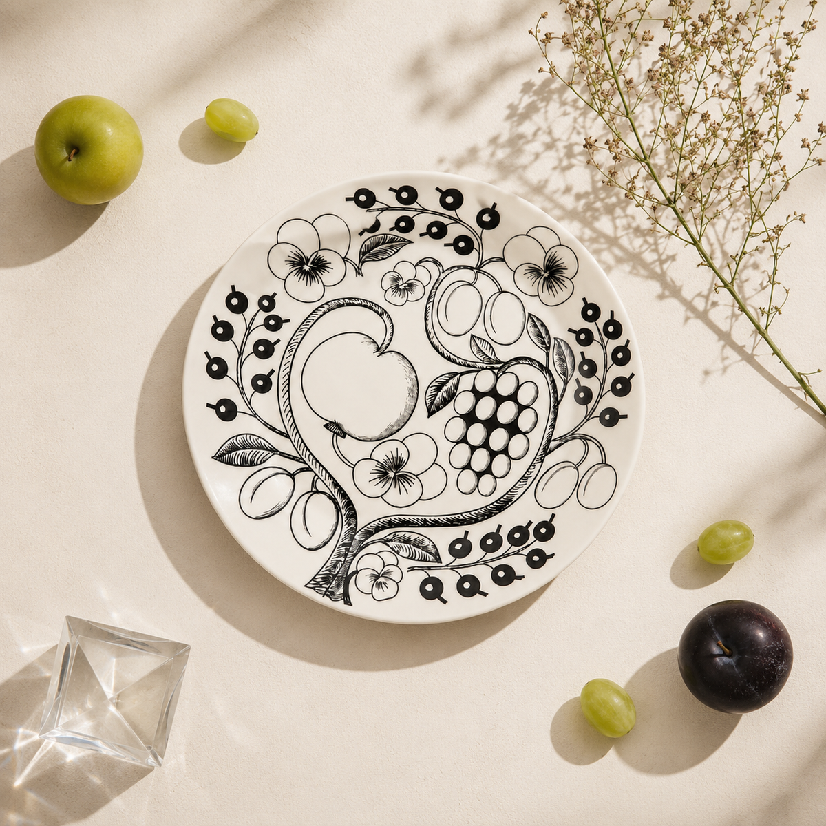 Botanical Reverie Black Round Plate