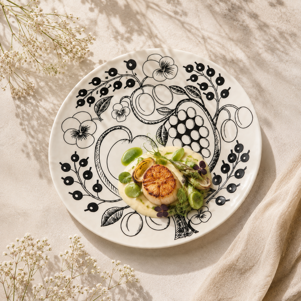 Botanical Reverie Black Round Plate
