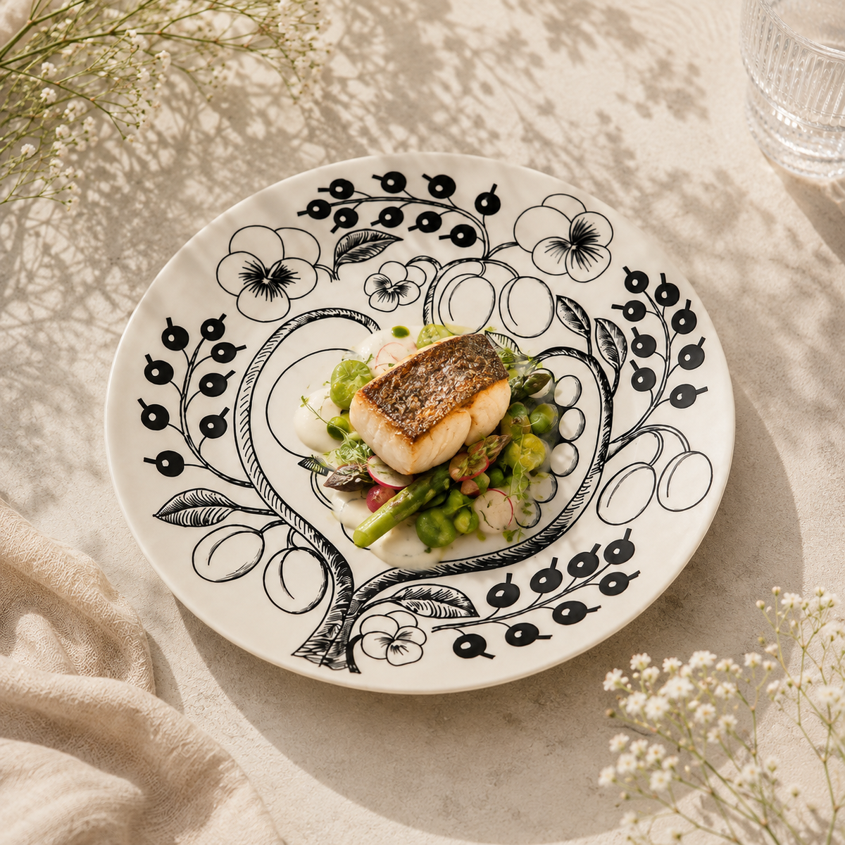 Botanical Reverie Black Round Plate