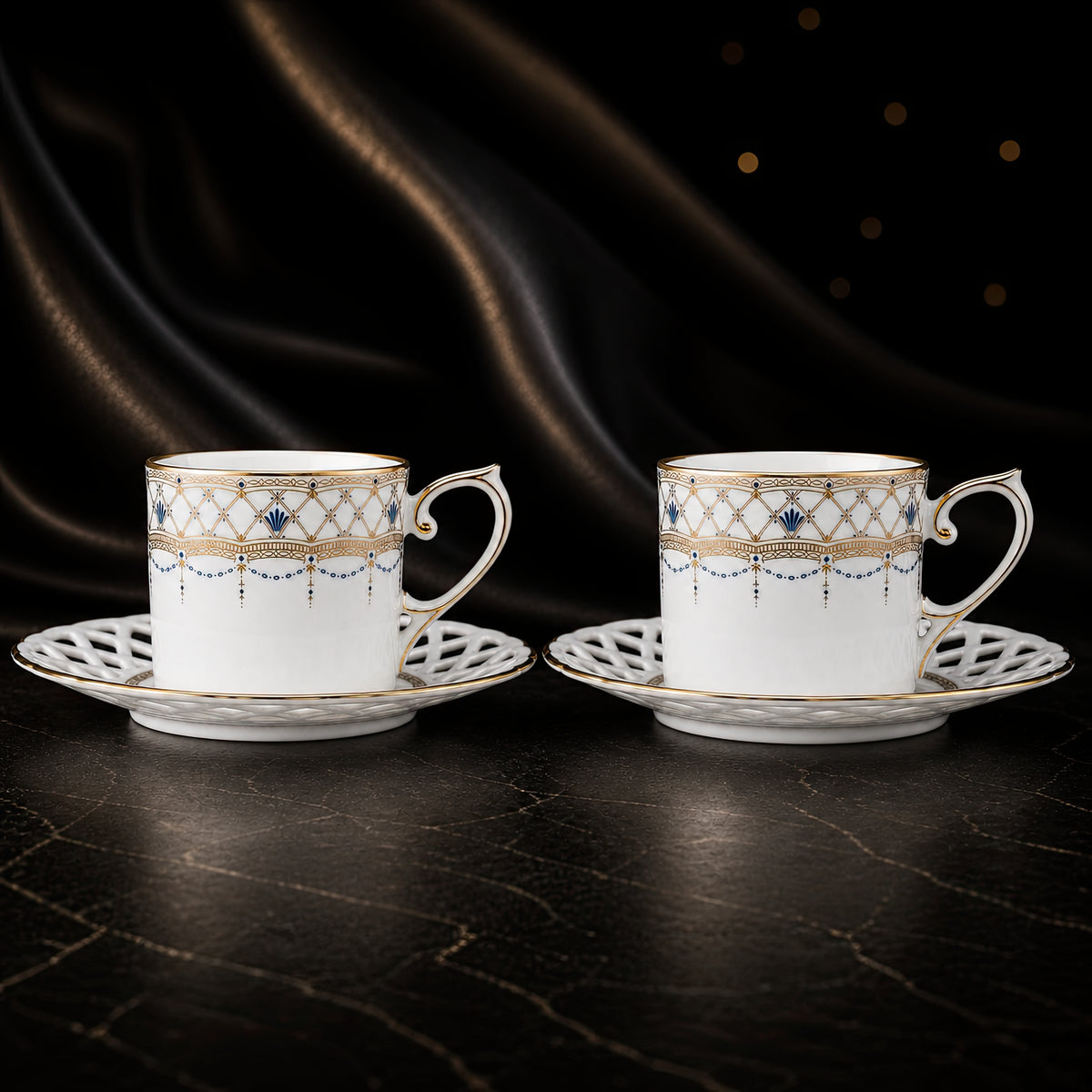 Valesse Azure Coffee Cup & Saucer Set for Two — 160 ml, image 1