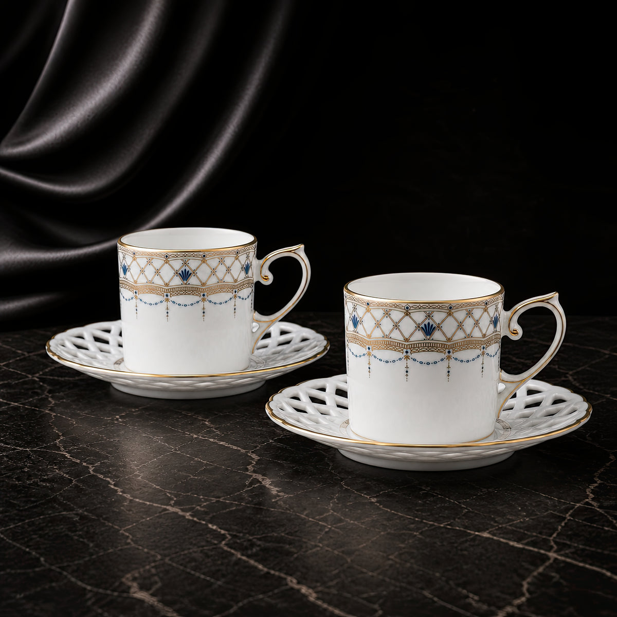 Valesse Azure Coffee Cup & Saucer Set for Two — 160 ml, image 2