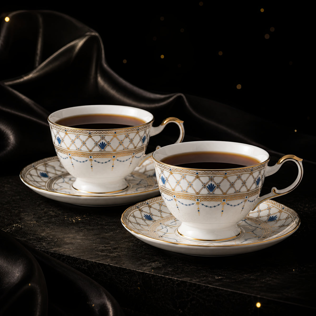 Valesse Azure Cup & Saucer Set for Two — 210 ml, image 3
